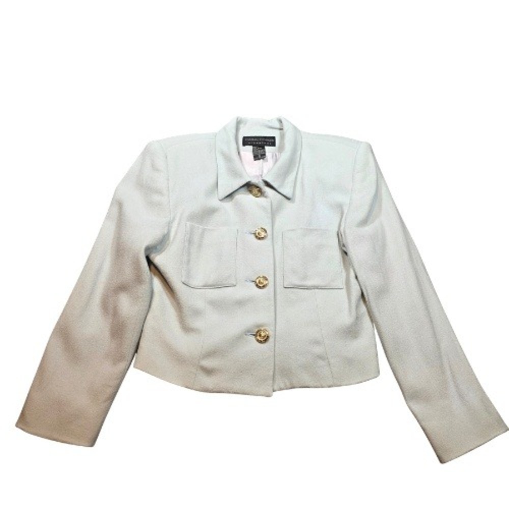 Vintage Casual Corner 6 Signature Mint Green 100%‎ Wool Cropped Blazer Career